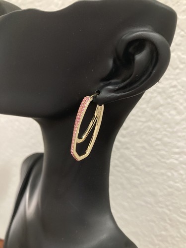 Barbie™ x Kendra Scott Pink Crystal Gold Hoop Earrings NWT and Pink Pouch - Picture 3 of 10