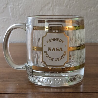 Vintage MCM 22k Gold Culver Glass Kennedy NASASpace Center Space Shuttle Mug