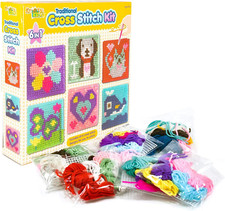 Kids 6-In-1 Cross Stitch Kit | 6 Assorted Embroidery Boards with 36 Coloured Thr