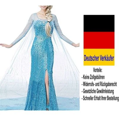 K.A. C24 - Damen Kostüm Elsa Eiskönigin Kleid Karneval Fasching 34 36 38 40 42
