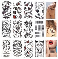 10-pcs Temporary Tattoo Tribal Skulls Angel wings Barcode stars Roses Tattoos