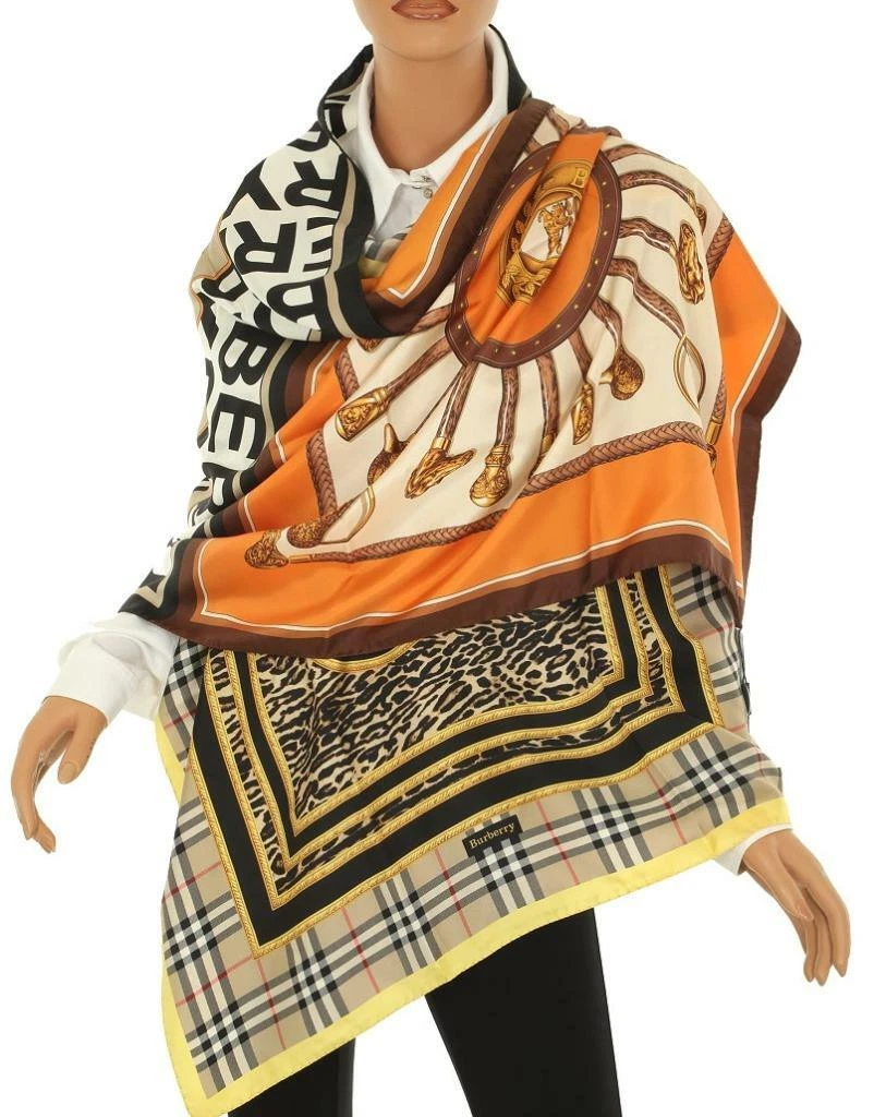 NEW BURBERRY LUXURY CHECK LEOPARD PRINT SILK OBLONG SCARF WRAP SHAWL