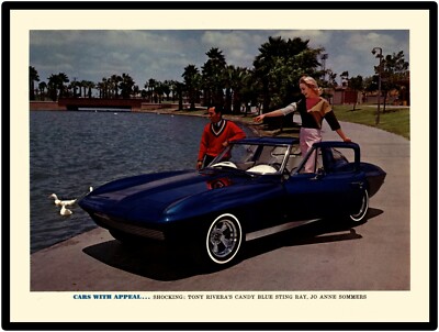 Vintage Look Chevrolet New Metal Sign: Chevy Corvette C2 Stingray in Candy Blue