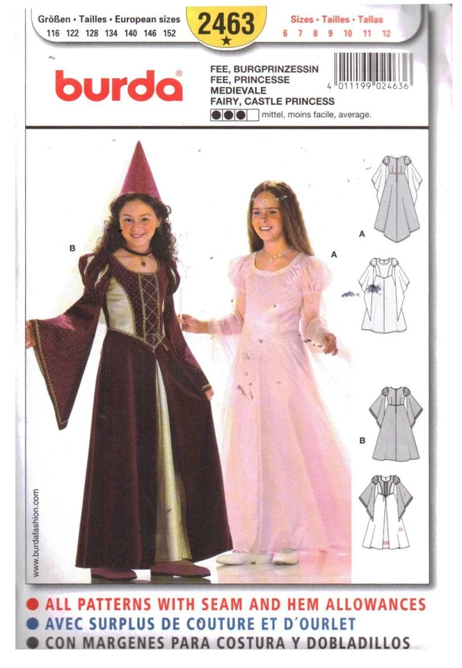 Burda 2463 Sewing Pattern Fairy & Castle Princess Costume Age 6-12Y VINTAGE RARE - Image 2 of 4