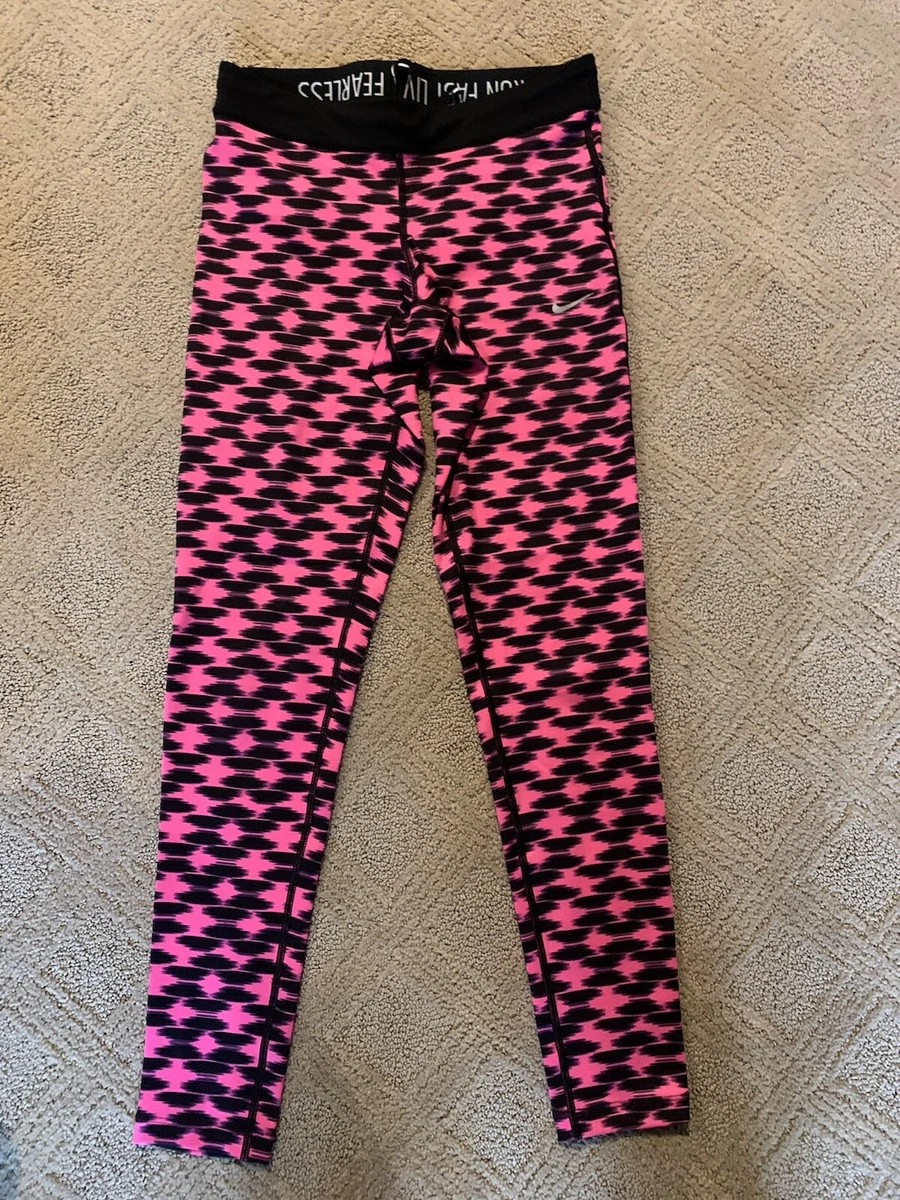 Womens Nike Pro Dri Fit Leggings Pink Fuschia Black Drawstring