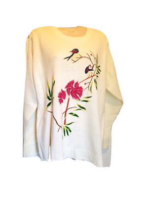 NWT Cotton Traders Cream Floral Bird Placement Jumper Sweater Womens Plus 18/20