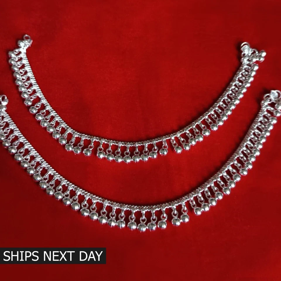 Tobillera hecha a mano de plata pura para mujer joyería tradicional india de danza del vientre Foto 4 de 4