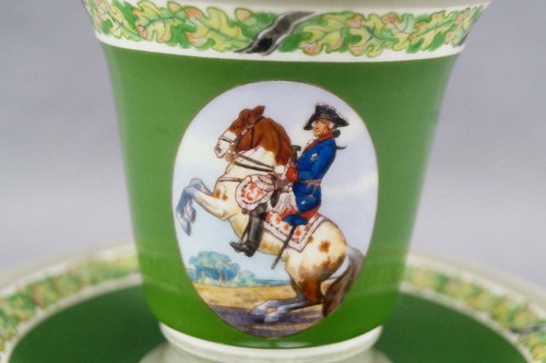 KPM Berlin Hand Painted Frederick the Great Portrait & Green Empire Form Cup - Picture 3 of 9