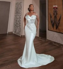 Luxury Mermaid Wedding Dresses Beaded Appliques Long Sleeve Bridal Gowns Custom
