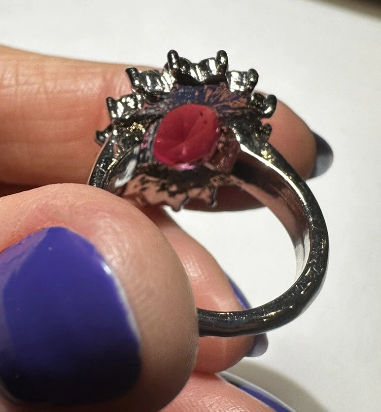 Chunky Princess Pink Cluster Strass Silberfarbener Cocktailring Größe 7 DD4 - Bild 4 von 4