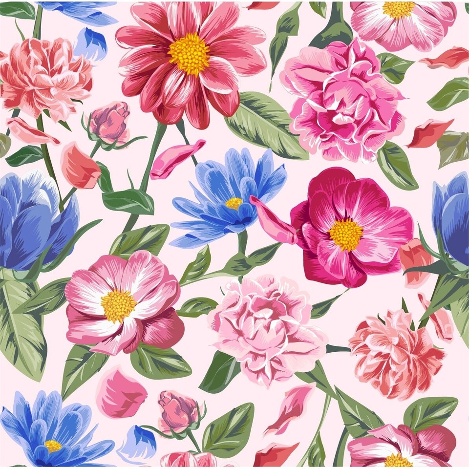 Pink and Blue Flowers Wallpaper Peel and Stick and Prepasted eBay