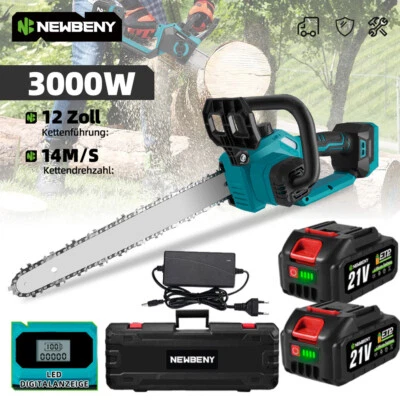 NEWBNEY Motosega a batteria 12 pollici 3000W motosega a una mano motosega per alberi motosega per rami con 2 batterie