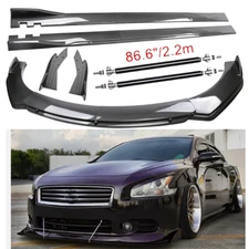 For 09-15 Nissan M Carbon Fiber Front Bumper Lip Spoiler 86.6" Side Skirt Kit