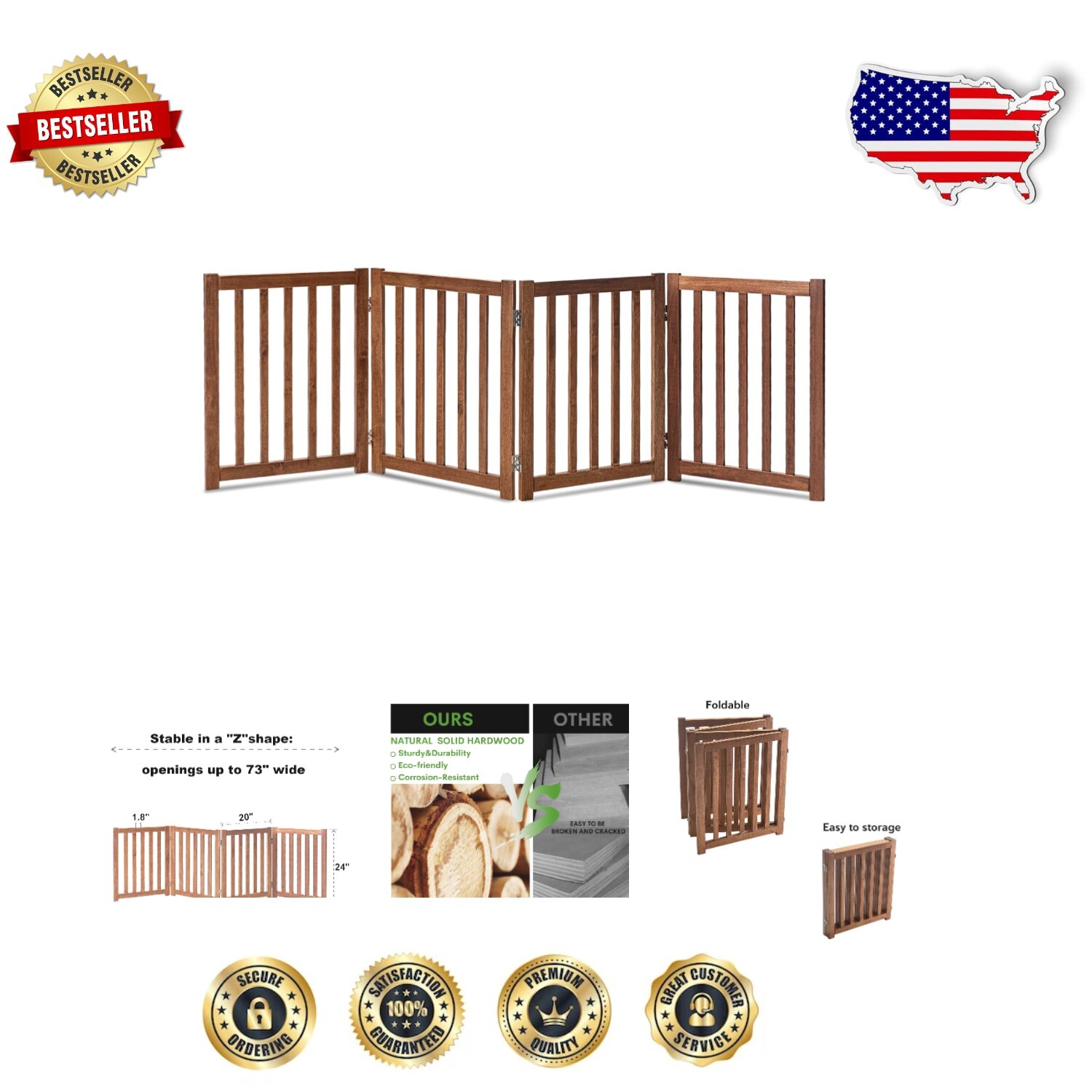 Versatile Oak Wooden Pet Gate - 24