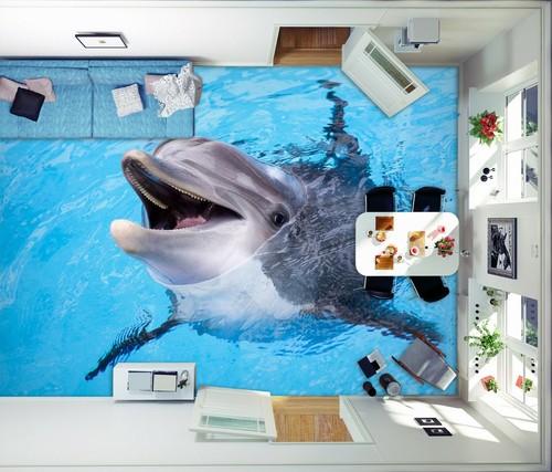 3D Cute Dolphin 33RAIN51 Floor WallPaper Murals Wall Print Decal AJ Honey - Picture 2 of 6