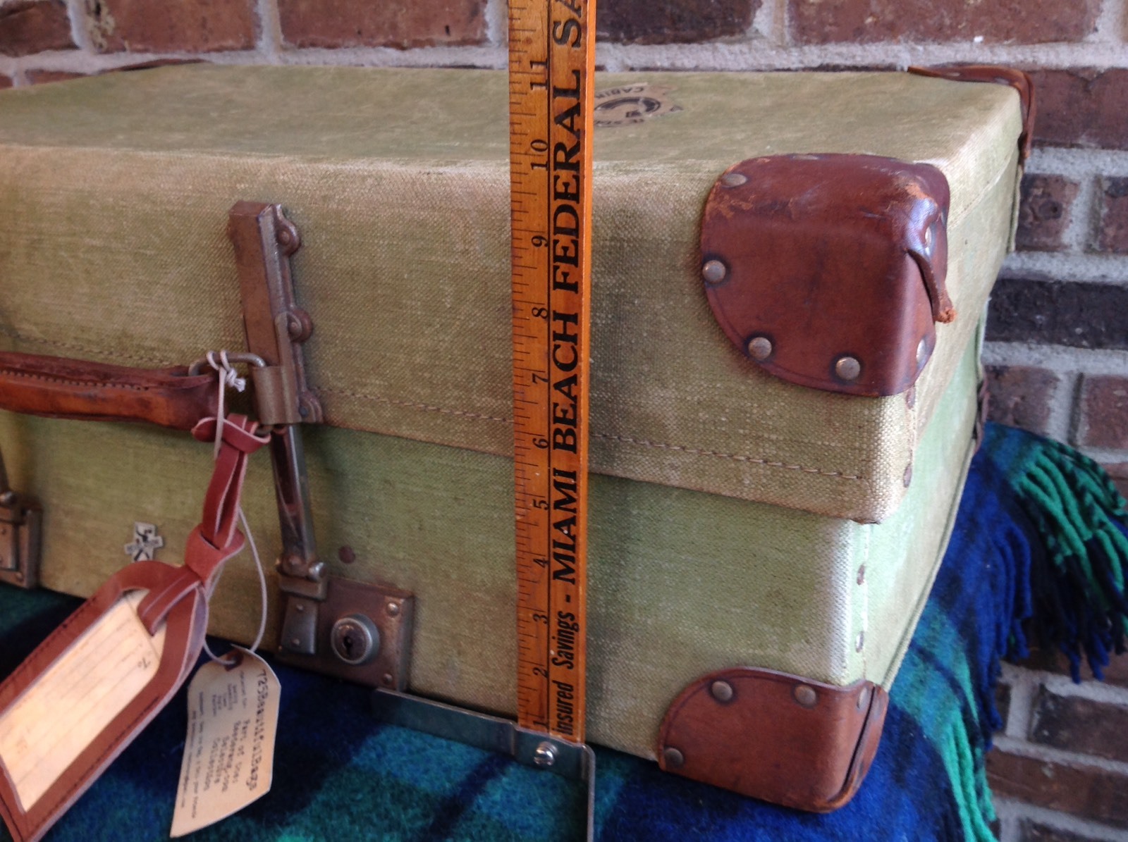 RARE VINTAGE 1930's CANVAS & SADDLE LEATHER SUITCASE CLASSIC CAR PORSCHE R$2695 image 5