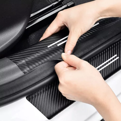 4Pcs Universal Car Door Plate Sill Scuff Cover Anti Scratch Carbon Fiber Sticker - Foto 6 di 12
