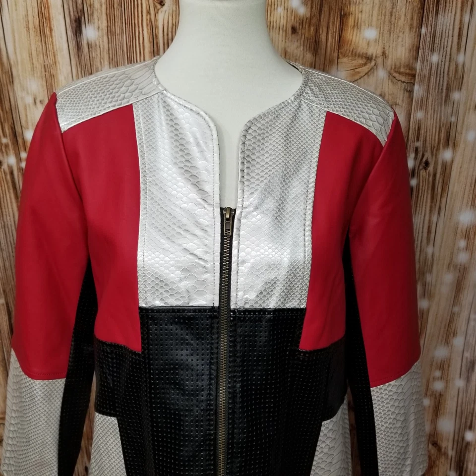 NEW Multiples Silver/Red/Black Faux Leather Women's Sm Full Zip-Up Jacket - Image 2 of 4