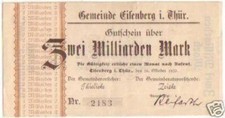 Banknote Inflation 2 Billion Mark Eisenberg 26.10.1923