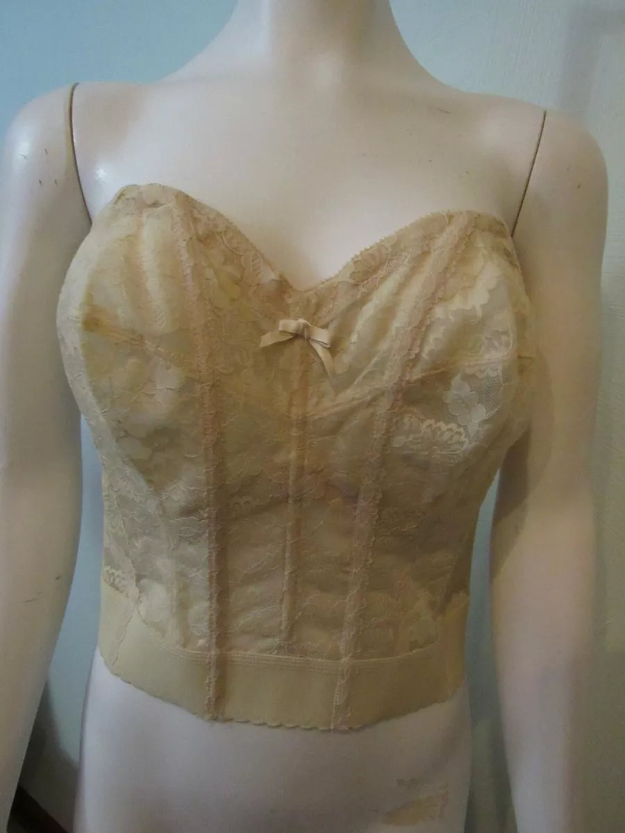 Vintage JCPenney Bustier Bra Bralette 38 DD Nude Longline Lace