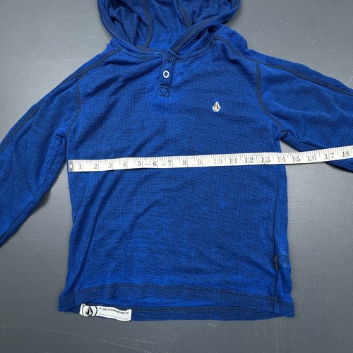 Volcom Boys Hooded Henley Shirt Size 5 Blue Long Sleeve Waffle Knit Sweatshirt - Picture 6 of 10