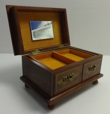 Jewellery Box Japanese LAUREL Vintage Handmade Wood Wind Up Musical Footed Lined