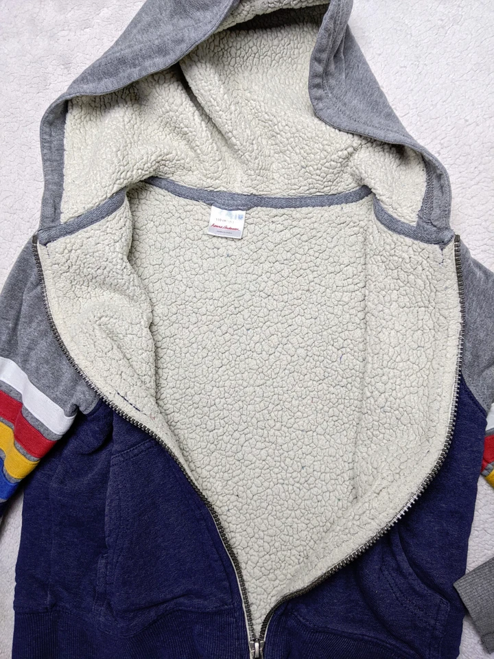 Sudadera con Capucha Hanna Andersson Boys 5 Azul Marino Arco Iris Forrada de Vellón Imitación Piel de Oveja Cremallera Completa Foto 4 de 4