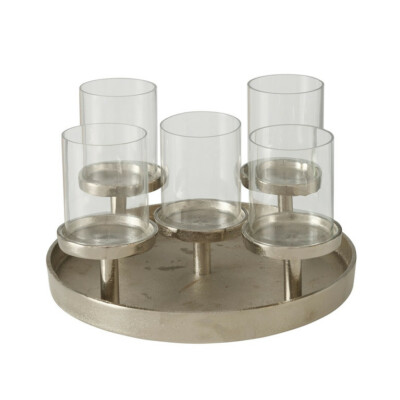 XL Windlicht Myra Aluminium Glas 5 Lichter Silber (B/H/T) 31 x 18/16,5 x 31 cm