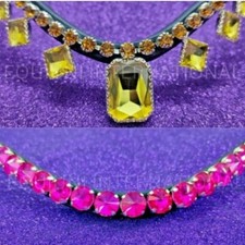 Top Quality Browbands (1 Row 6mm+ 1 Row 12mm) in Yellow And Royal Pink Color