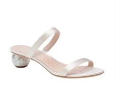 Kate Spade 258 7M Palm Springs Crystal Low Heel Bridal Sandals Satin Ivory