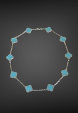 Van Cleef & Arpels 18K WG 10 Motif Turquoise Alhambra Necklace