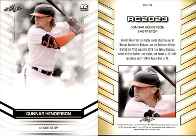 Gunnar Henderson 2023 Leaf RC Rookie Edition #RC-10 Baltimore 