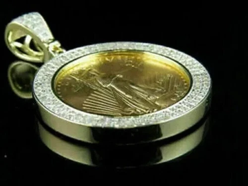 2.00CT Lab-Created Diamond Lady Liberty Coin Pave Pendant 14K Yellow Gold Finish