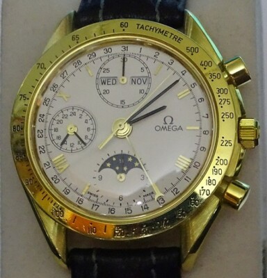 Omega Speedmaster Golden gate Vollkal.1aZustand-18 K-Revision-Garantie-Videofilm