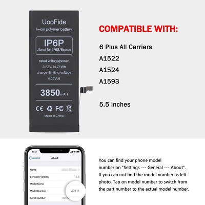 Upgraded Battery Compatible with iPhone 6 Plus (5.5''), 3850mAh