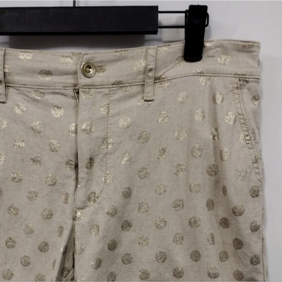 Pantalones Cortos Anthropologie Lino Metálico Lunares Para Mujer 27 Dorado Preppy Academia Foto 3 de 4
