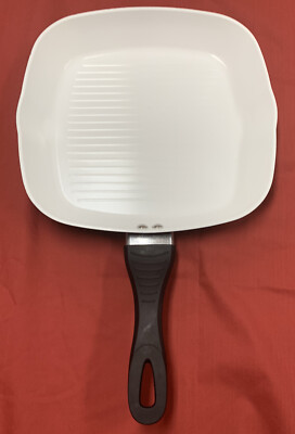 SHARPER IMAGE White Enamel Square Griddle Grill Pan Skillet 11 1/4''