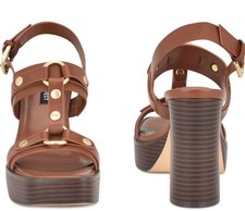 Sandalias de tacón Nine West Opell3 para mujer marrón plataforma tacón bloque zapato grueso