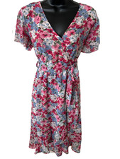 Prettygarden Pastel Floral Boho Wrap Dress VNeck Ruffle Hem Flutter Sleeve Med