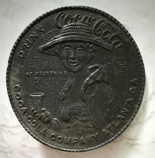 Coca-Cola Atlanta GA 5  Round Belt Buckle Silver/Black Soda Advertising