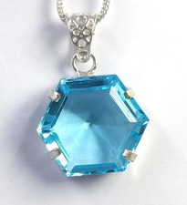 45.40 CT Natural Blue Aquamarine Hexagon Shape Pendant 925 Solid Silver IGL 6AHR