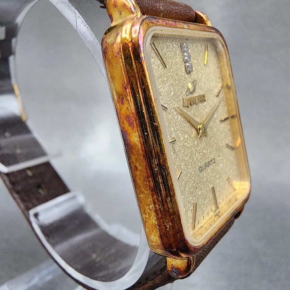 Reloj Enicar Tank Hombre 26mm Esfera Dorada Tono Dorado Rectángulo Batería Nueva Foto 4 de 4