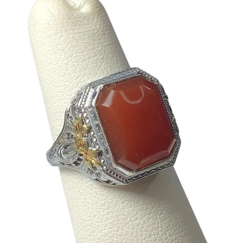 Antique Carnelian 10K Gold Ring Designed by Otsby & Barton Titanic Era Art Deco