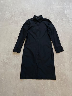 Jil Sander Luxury Black 100% Silk Midi Shirt Dress IT 38 W/ Split Cuffs