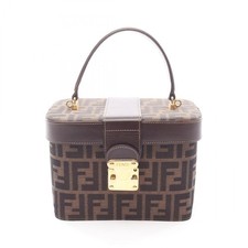 FENDI Zucca Handbag canvas leather Brown Black Used Women NO shoulder strap