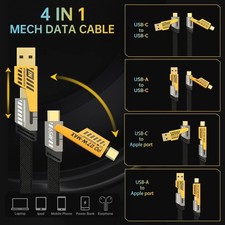4 in 1 Multi USB Charger Charging Cable Cord For iPhone USB C Samsung Android.