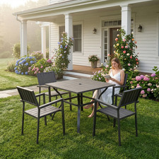 Outdoor Patio Dining Set 5 Piece w/ 4 High Capacity Chairs Metal Table, Black