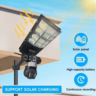 12MP 4CAM Solar Straßenlaterne IA PTZ Flutlicht 4G Kamera 3000W Fernbedienung
