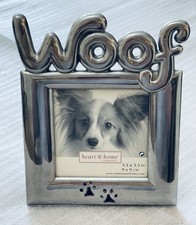 Woof Paws Dog Lover Heart Photo Frame 3.5"x3.5" Silver Tone Metal Puppy Decor
