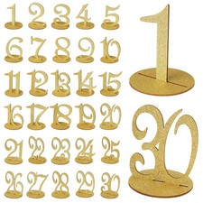30pcs Gold Table Numbers,1-30 Wooden Table Numbers for Wedding Reception Stan...